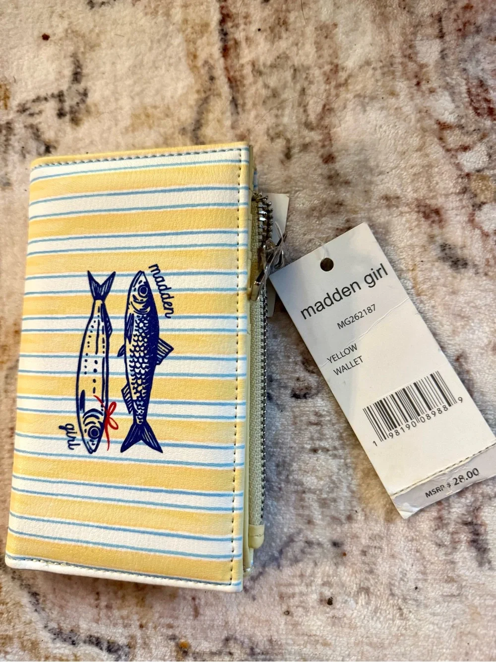 Madden Girl Yellow & Blue Striped Fish Zip Wallet